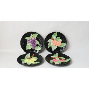 4 Vintage Lil Jardin Bianca Salad Plates Black With Fruit Hand Painted